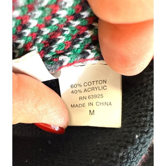 Ugly Christmas Sweater Men's Santa on a Motorcycle Size Medium Black Gray - Picture 5 of 11